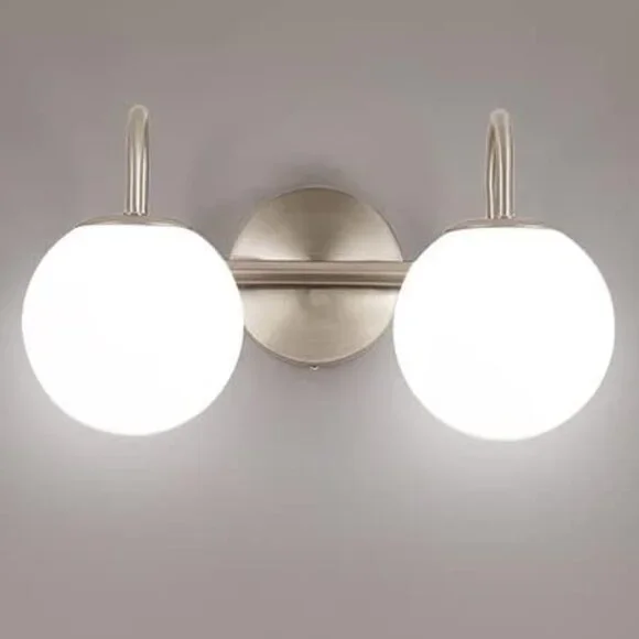 Brushed Nickel Modern Bathroom Vanity Light with White Milk Glass Globes - Picture 1 of 7